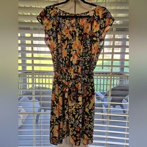 LC Lauren Conrad Black and Orange Floral Midi Dress Sz Large